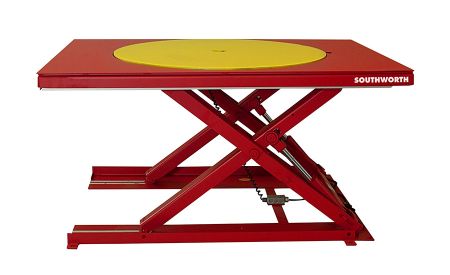 Low collapsed height lift table is ideal for palletizing applications
