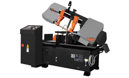 Horizontal scissor style band saw for high production settings